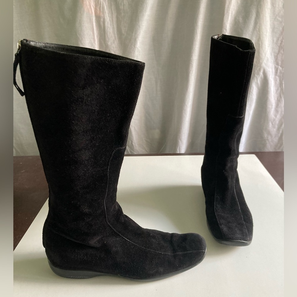 Prada Black Suede Leather Designer Riding Boots Size IT 38 US 7.5 to 8 - Picture 3 of 7